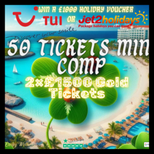 MINI COMP 50 TICKETS INTO OUR £1000 HOLIDAY INSTANT WINS COMPETITION FOR JUST 39P