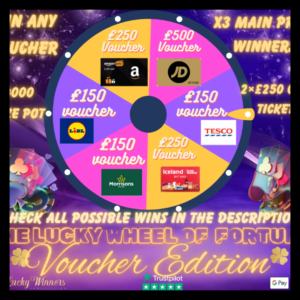 WHEEL OF FORTUNE VOUCHER EDITION 3X MAIN PRIZE WINNERS + £2500 WORTH OF INSTANT WINS + 2X £250 GOLD TICKETS