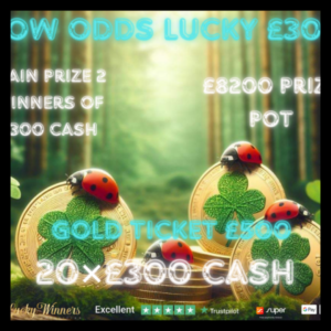 Win 2x £300 Cash Main Prize + 20x £300 Cash Instant Wins Competition SUPER LOW ODDS For £9.99