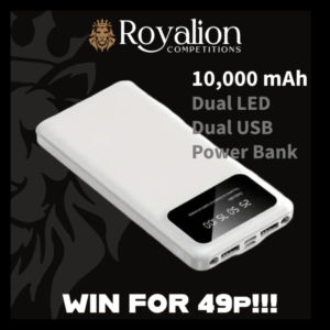 Win 10,000 mAh High Capacity Portable Power Bank 5V2.1A Output with LED & Digital Display – White