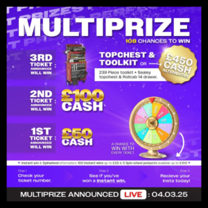 Sealey Topchest & Rollcab Multiprize Special + x100 Instant Wins + x5 Spinwheel Prizes