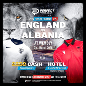 2 x Tickets to England vs Albania at Wembley + £250 Cash & Hotel Stay