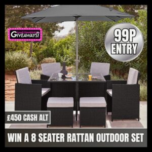 8 Seater Rattan Cube Outdoor Dining Set + Parasol